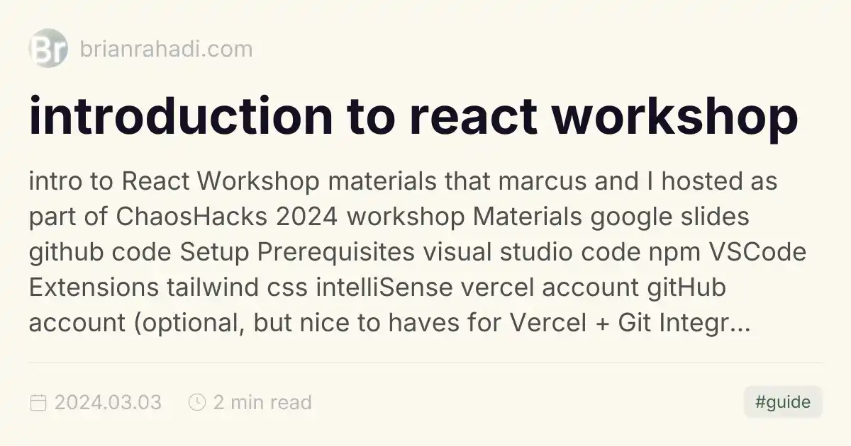 introduction to react workshop